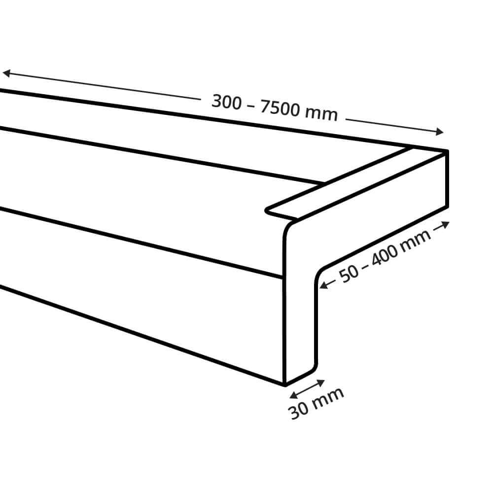 Dimensions appui de fenêtre alu blanc rebord latéral finition crépi