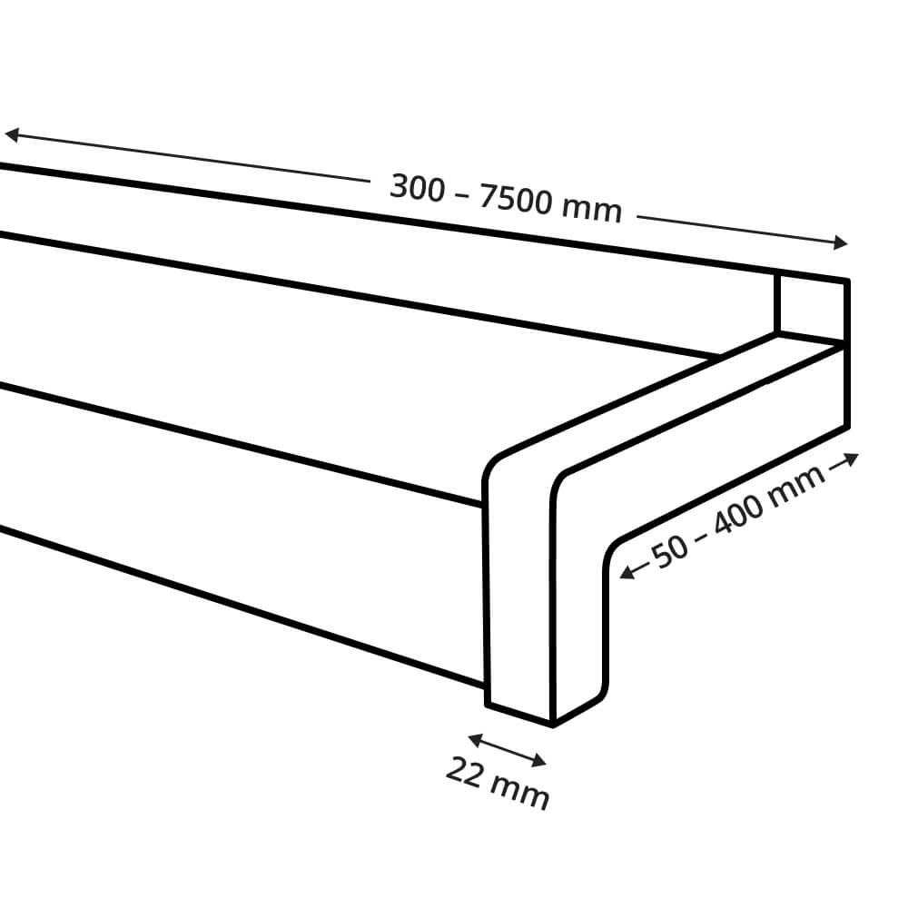 Dessin technique appui de fenêtre extérieur aluminium avec rebords latéraux