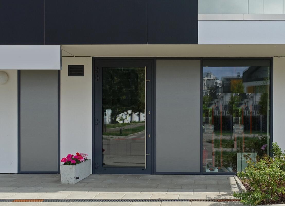 Porte d'entrée moderne en aluminium à grand vitrage