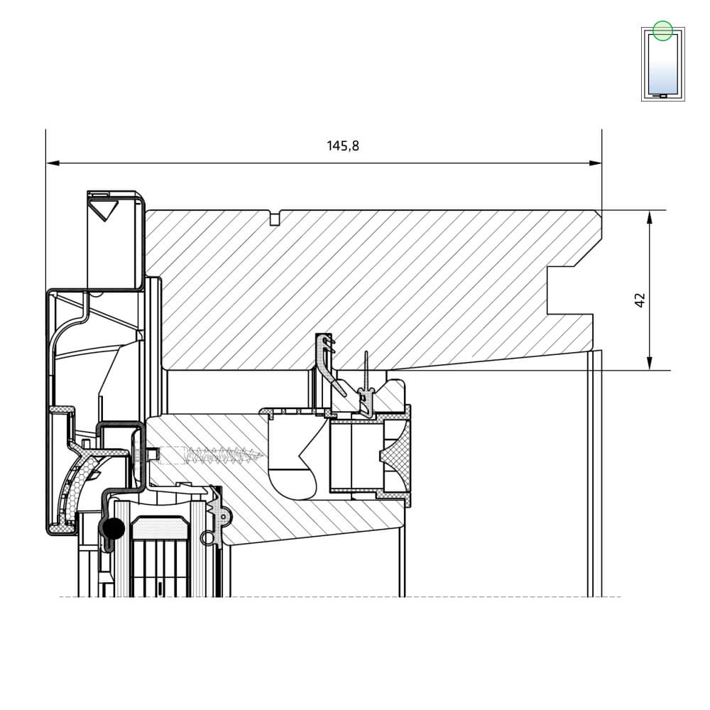 Vue du dessus : fenêtre de toit en bois Comfort, ouverture par projection et double vitrage