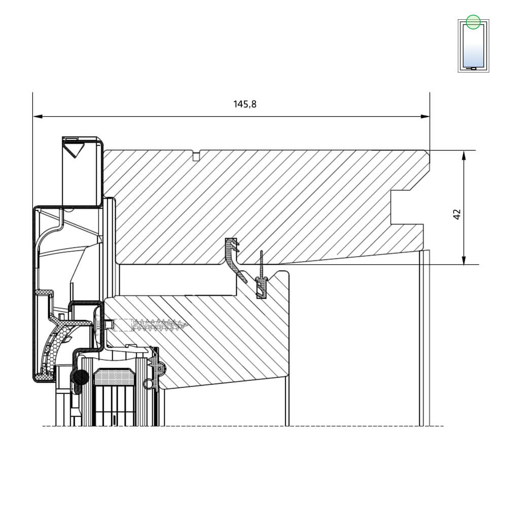 Vue du dessus : fenêtre de toit en bois Comfort, ouverture par rotation et double vitrage