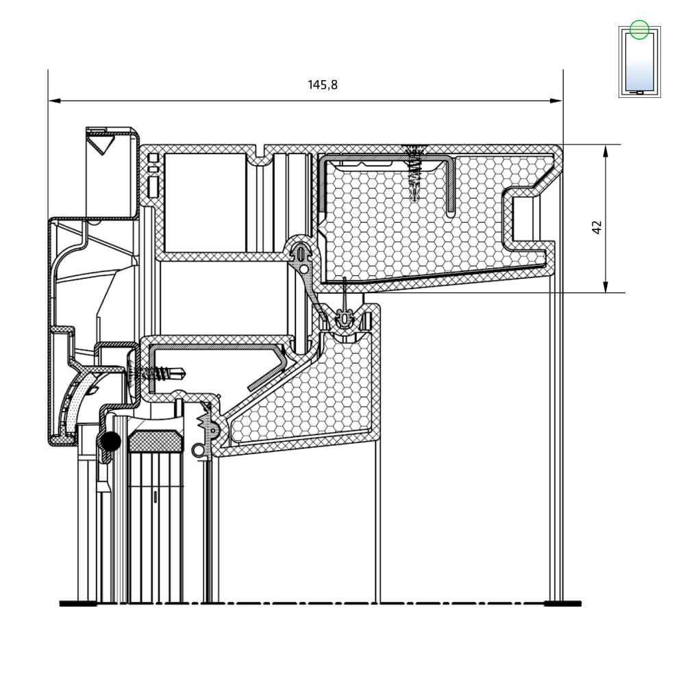 Vue du dessus : fenêtre de toit en bois Comfort Premium, ouverture par rotation et double vitrage