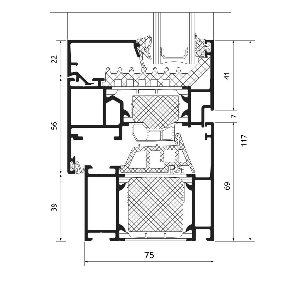 Coupe de profilé Schüco AWS 75.SI+